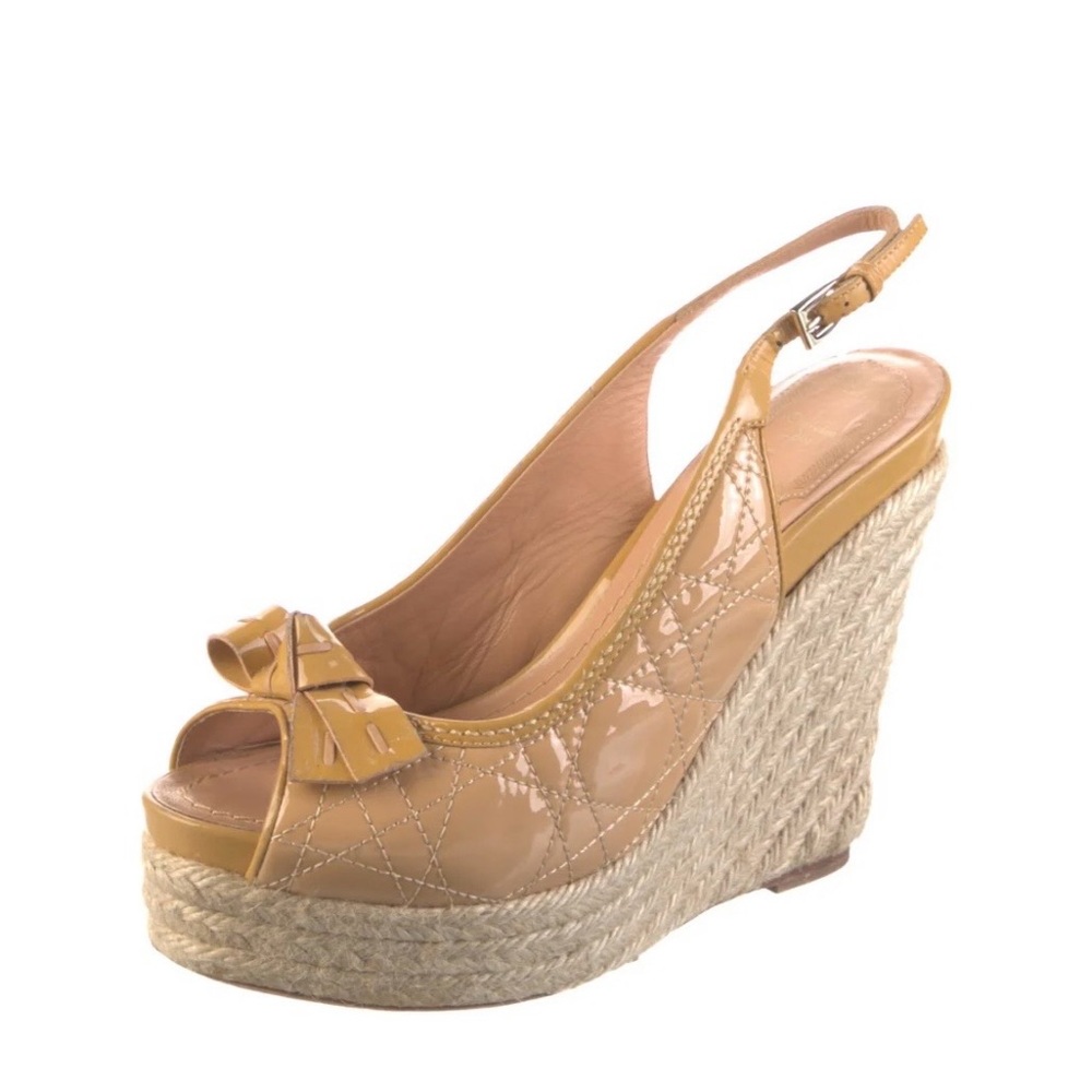 Dior Patent Tan Wedge Slingback pumps